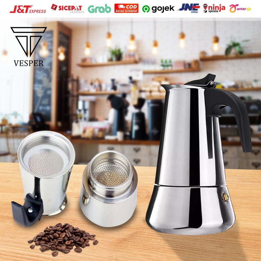 Espresso maker 6 cup / moka pot stainless 6cup / teko kopi stainless-Kopi AyoGoweb